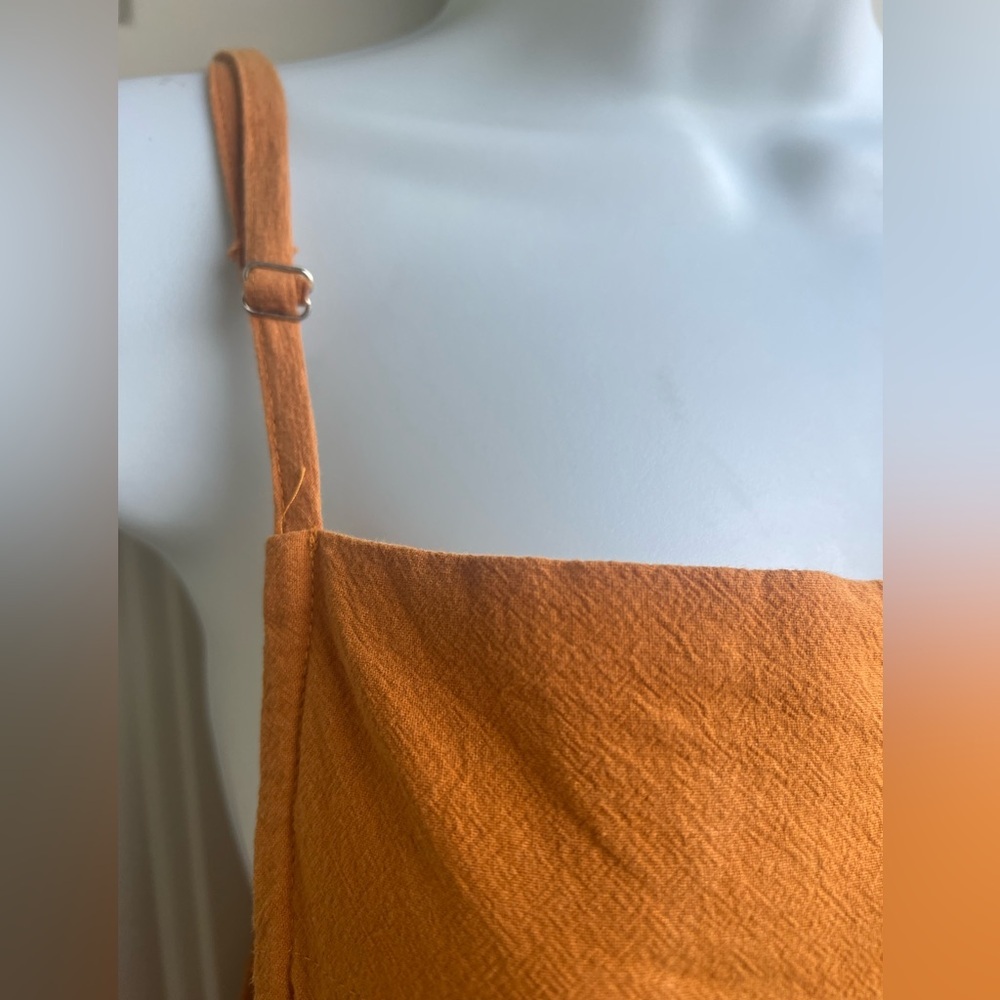Minimalist Boho Jumpsuit Wide Leg Relaxed Fit Size M, Muted Orange Boho Overalls - Picture 7 of 8